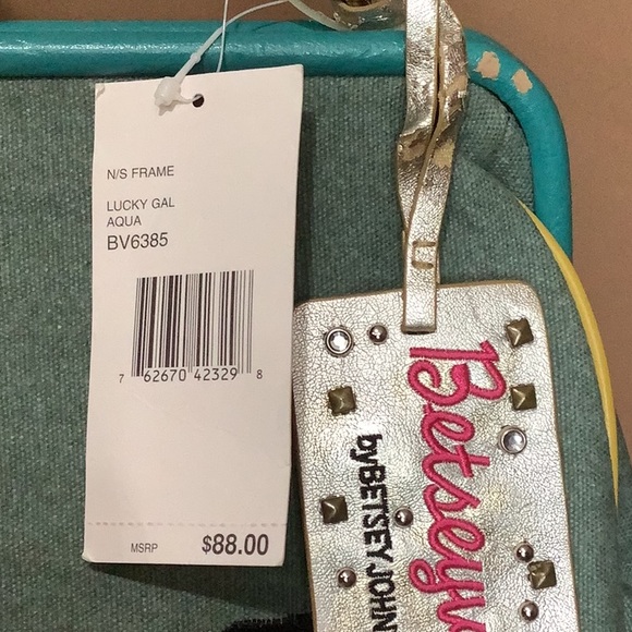 Damaged NWT Betsey Johnson Betseyville Lucky Gal bag in Aqua - Picture 5 of 12